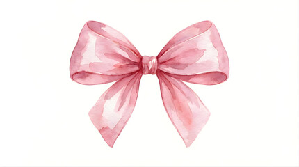 Watercolor pink ribbon bow isolated on white background