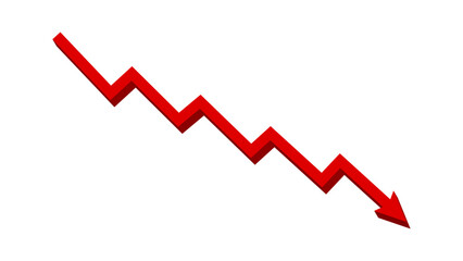 Red 3D falling down zigzag line arrow graph indicates financial loss concept, stock market fall, business loss, market crash, economic loss. Red graph arrow downward direction. Vector illustration.