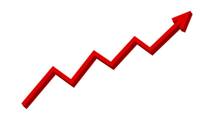 3D Red upward zigzag line arrow graph moving up concept of stock market business growth, financial profit, business trend, company growth, economic growth. Business grow up sign. Vector illustration.