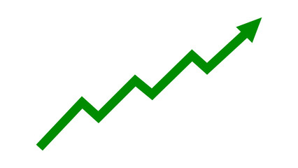 Green upward zigzag line arrow graph moving up concept of stock market business growth, financial profit, business trend, company growth. Business grow up sign. Vector illustration.