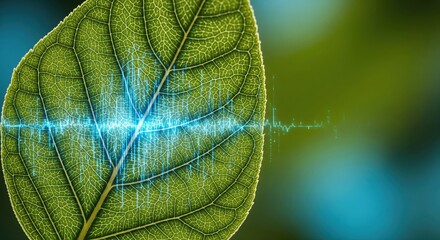 Close-up of Leaf with Soundwave Visualization on Natural Background for Environmental Concepts