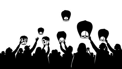 Silhouetted People Holding Lanterns in Hands Together. © Nasoha