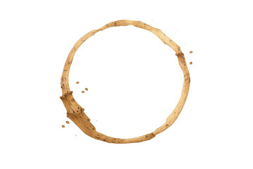 Coffee stain ring marking brown liquid beverage footprint, abstract circle splash creating a textured mess, transparent background