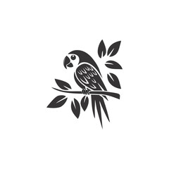 Plain black parrot silhouette isolated on white background, logo icon.