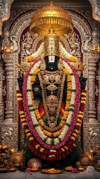Lord Venkateshwara Idol at Tirupati Balaji Temple, Hindu Devotional Worship