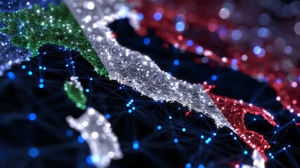 Italian flag immersed in radiant neon lines, holographic network overlays, luminous grids creating a digital abstract environment for a futuristic concept - Powered by Adobe