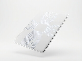 Modern minimalist circuit board design with clean lines and a central processor