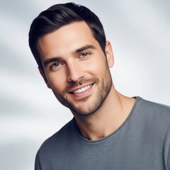 Smiling Man in Gray Shirt.