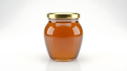 Glass Jar Filled with Amber Honey and Gold Lid food
