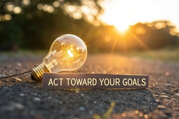 Light Bulb Glows With Golden Rays Inspiring Action Toward Goals