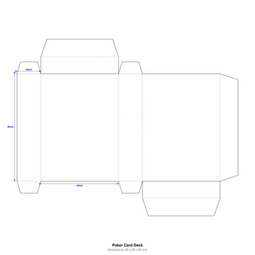 Playing Card Deck Box Template 65x20x90mm - Vector Packaging Dieline Blueprint for Poker & Tarot Games - Foldable 3D Cut Line Layout with Technical Dimensions for Print, Cricut, Mockup & Struct Design