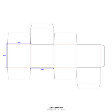 Square Cubic Candle Box Template 80x80x80mm - Vector Packaging Dieline Blueprint for Home Decor & Glass - Foldable 3D Cut Line Layout with Technical Dimensions for Print, Cricut, Mockup & Structural
