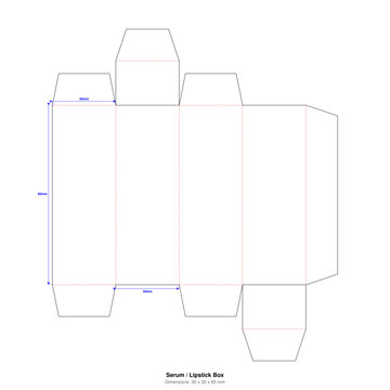 Cosmetic Serum Box Template 30x30x85mm - Vector Packaging Dieline Blueprint for Lipstick & Beauty Bottle - Foldable 3D Cut Line Layout with Technical Dimensions for Print, Cricut, Mockup & Design