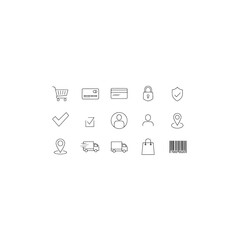 E-commerce and security icons isolated on transparent background