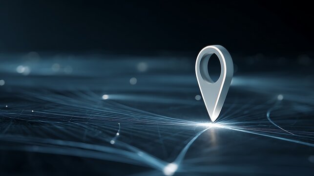 A glowing location pin superimposed on a complex network of illuminated blue lines - Powered by Adobe