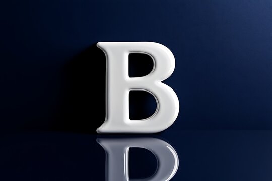 A large white letter b monogram on a dark blue background with reflection with typography and symbol and design and graphic and icon with branding