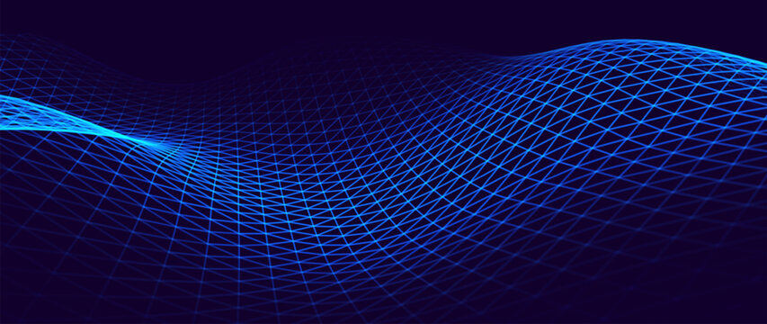 Big Data Flow With Glowing Particle Waves On Dark Background. Abstract AI Neural Network And Digital Communication Concept. Futuristic Tech Design. Vector Illustration.