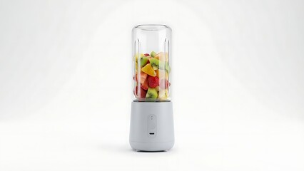 Portable Blender with Chopped Fruit Inside photo image