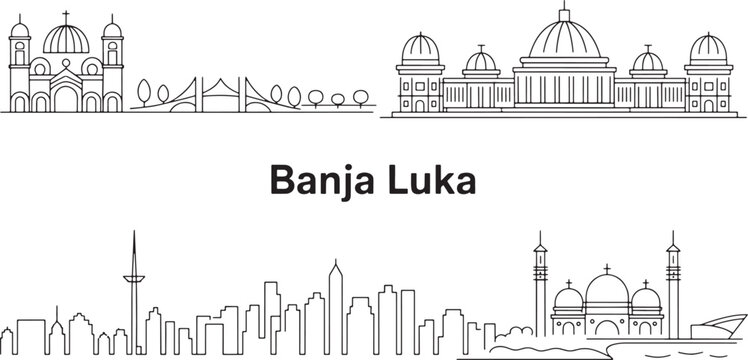 Banja Luka city skyline with modern skyscrapers and notable religious structures vector