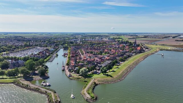 Aerial video from the historical city Medemblik in the Netherlands