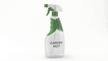 Transparent Spray Bottle with Green Handle and Garden Mist Label