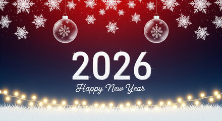 A digitally created New Year greeting card. The central element is the large, white number 2026