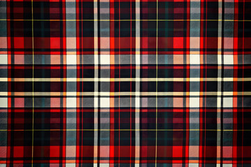 Classic red and black plaid pattern with thin white and blue lines
