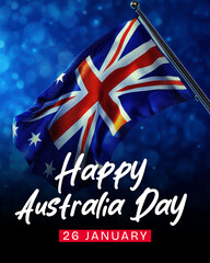 Obraz premium Happy Australia Day 26 January Waving National Flag Celebration Design