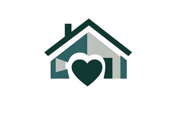 A modern green and gray house with a heart symbol representing love and care in a co living space startup concept with community and social with home