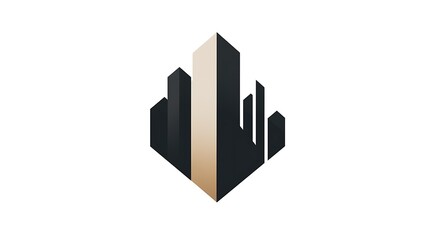 A contemporary architectural rendering of a sleek cityscape with modern buildings in black and beige tones on a white background with urban with style