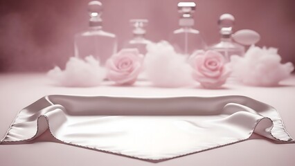 Luxury perfume bottles with satin cloth and roses for commercial usage and mockups for future holiday events