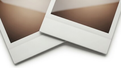 Two instant photo prints overlapping on a white background blank border