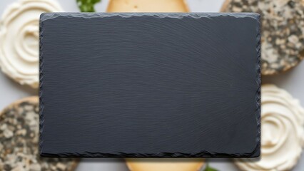 Black slate board with crackers and cheese for holiday events and commercial usage and mockups