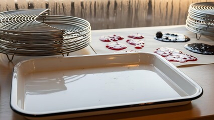 Baking trays and utensils setup for festive holiday cooking and baking for commercial usage and mockups