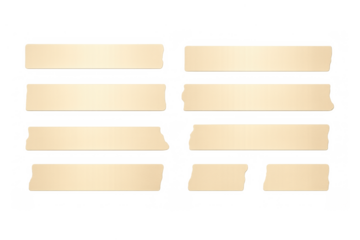 Torn beige adhesive paper tape strips, set of sticky masking elements with shadow, transparent background