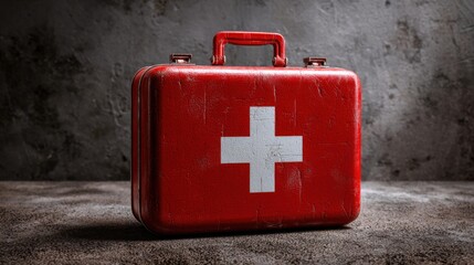a red suitcase with a white cross on it