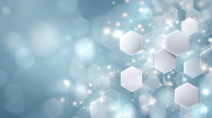 Bright blue pastel background invites creativity and calm, featuring soft hexagons that symbolize progress in medical and technological fields, inspiring innovation and healing
