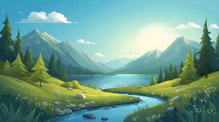 mountain landscape with lake and mountains