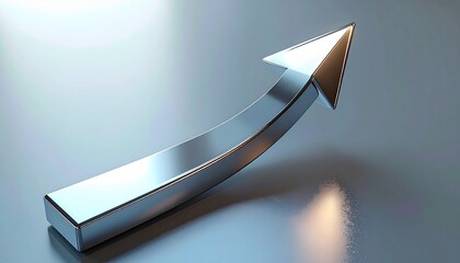 A shiny metallic 3D arrow points upwards symbolizing growth and progress.