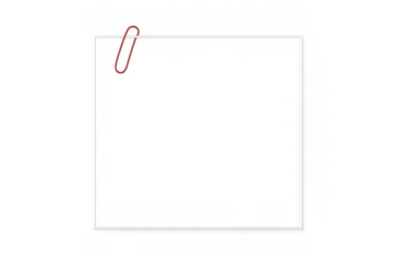 Red paperclip holding a blank square frame on transparent background for business, office, and creative concepts