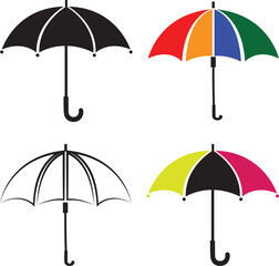 Colorful Umbrella Vector Set. Rain Protection Vector Illustration.