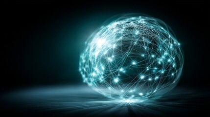 Illuminated Global Network of Fiber Optic Strands Demonstrating Digital Connections