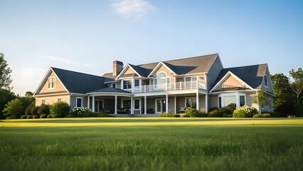 Large luxurious house with a big lawn and trees around