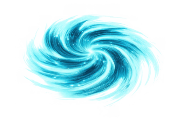 Blue swirling energy vortex creating a dynamic portal effect with glowing particles on transparent background