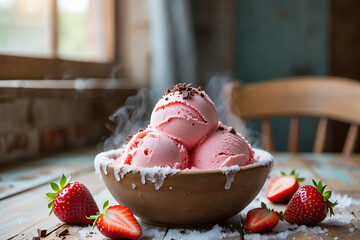 Strawberry Ice Cream Scoops Dessert