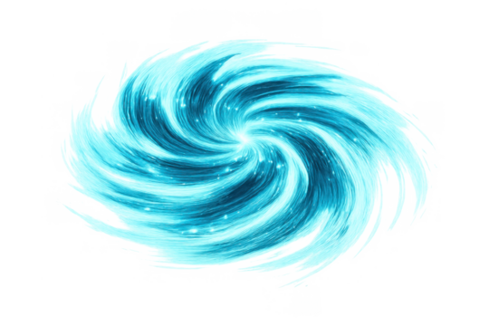 Blue swirling energy vortex creating a dynamic portal effect with glowing particles on transparent background - Powered by Adobe