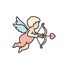 Valentine's day cherub with bow and heart arrow on black background