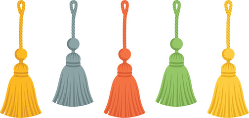 Set of colorful decorative tassels, isolated vector illustration elements for home decor, fashion and textile design © Sume