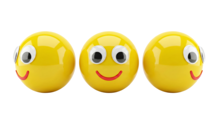 Three Happy Yellow Smiley Faces on White Background
