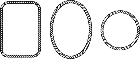 Set of nautical rope frames, rectangular and oval circle borders with twisted cord design, isolated vector © Sume
